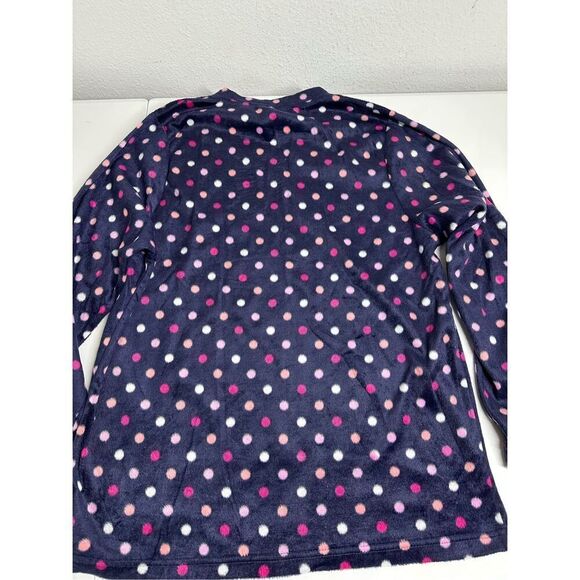Hotel Spa Collection Polka Dot Feece Pajama Top Navy Blue Pink Size XL See Notes - Picture 10 of 11